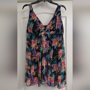 Black Floral One-Piece Swimdress